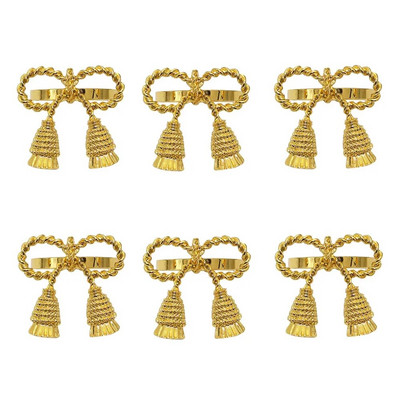 Δαχτυλίδια χαρτοπετσέτας με παπιγιόν 6 τμχ Μεταλλική χρυσή ασημένια θήκη χαρτοπετσέτας για τα Χριστούγεννα των Ευχαριστιών Διακοσμήσεις τραπεζιού για δείπνο γάμου HWM11