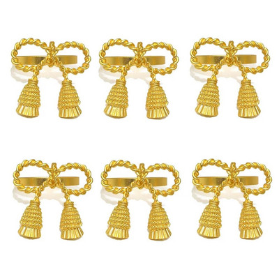 Δαχτυλίδια χαρτοπετσέτας με παπιγιόν 6 τμχ Μεταλλική χρυσή ασημένια θήκη χαρτοπετσέτας για τα Χριστούγεννα των Ευχαριστιών Διακοσμήσεις τραπεζιού για δείπνο γάμου HWM11