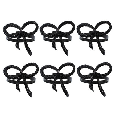 Δαχτυλίδια χαρτοπετσέτας με παπιγιόν 6 τμχ Μεταλλική χρυσή ασημένια θήκη χαρτοπετσέτας για τα Χριστούγεννα των Ευχαριστιών Διακοσμήσεις τραπεζιού για δείπνο γάμου HWM11