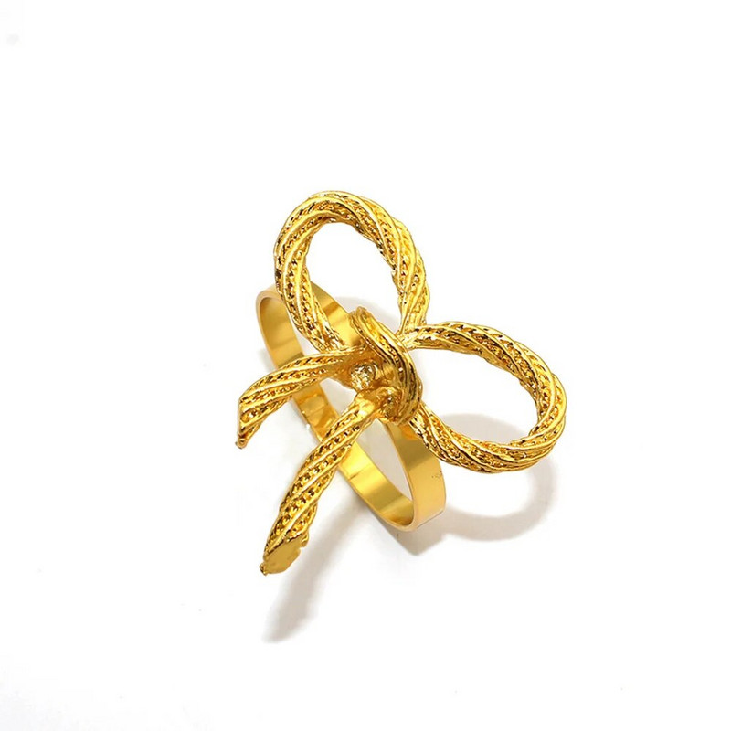 Δαχτυλίδια χαρτοπετσέτας με παπιγιόν 6 τμχ Μεταλλική χρυσή ασημένια θήκη χαρτοπετσέτας για τα Χριστούγεννα των Ευχαριστιών Διακοσμήσεις τραπεζιού για δείπνο γάμου HWM11