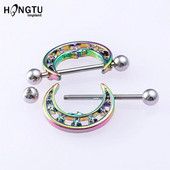 2GB Mēness un zvaigzne Krūšu gredzens Stienis Krūšu pīrsings Mamilo Sexy Women Krūšu vairogs Tērauds Modes Bubby Piercing Rotaslietas