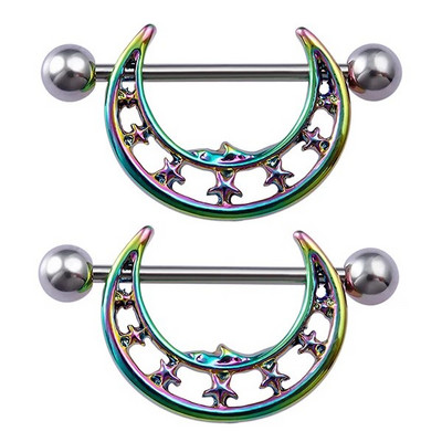 2GB Mēness un zvaigzne Krūšu gredzens Stienis Krūšu pīrsings Mamilo Sexy Women Krūšu vairogs Tērauds Modes Bubby Piercing Rotaslietas
