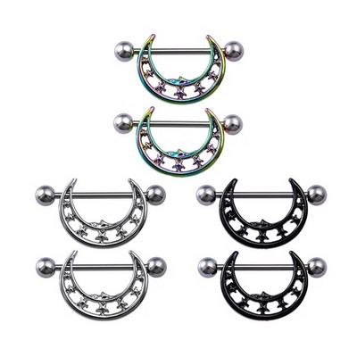 2GB Mēness un zvaigzne Krūšu gredzens Stienis Krūšu pīrsings Mamilo Sexy Women Krūšu vairogs Tērauds Modes Bubby Piercing Rotaslietas