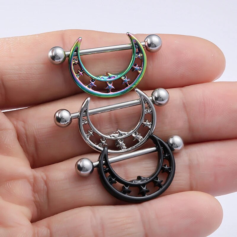 2GB Mēness un zvaigzne Krūšu gredzens Stienis Krūšu pīrsings Mamilo Sexy Women Krūšu vairogs Tērauds Modes Bubby Piercing Rotaslietas