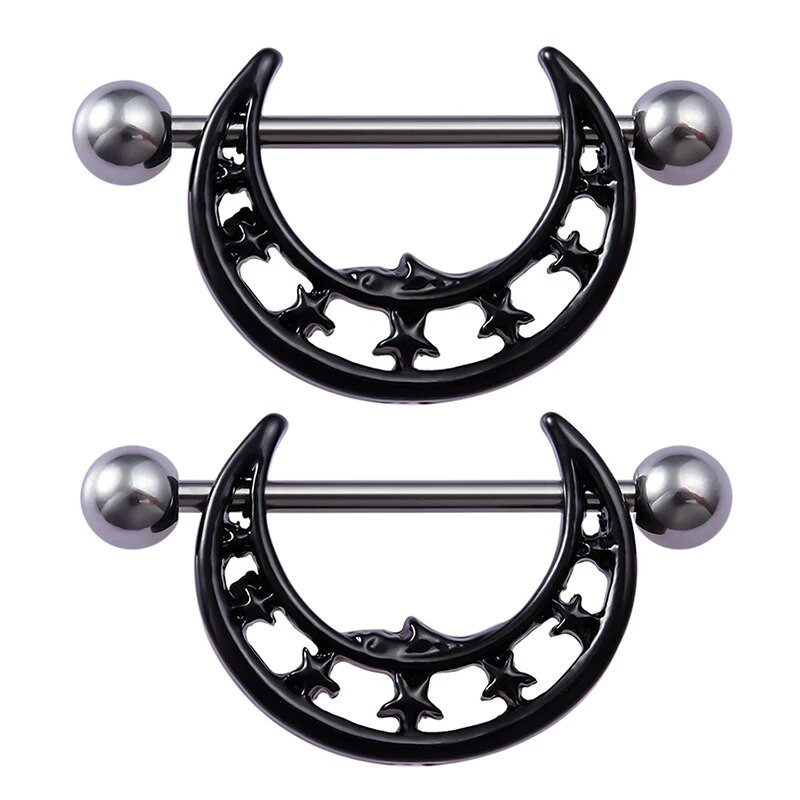 2GB Mēness un zvaigzne Krūšu gredzens Stienis Krūšu pīrsings Mamilo Sexy Women Krūšu vairogs Tērauds Modes Bubby Piercing Rotaslietas