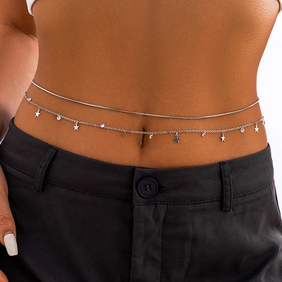 Salircon divatos ezüst színű kétrétegű finom kígyó lánc has derék lánc női szexi bikini nyári strand testékszerek