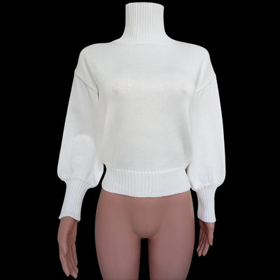 Modes Sieviešu Apģērbi Rudens Ziemas Džemperi Apkaklīti Puff Piedurknes Adījums Puloveri Ikdienas biroja Sieviešu Trikotāžas Svīteri Balts Melns