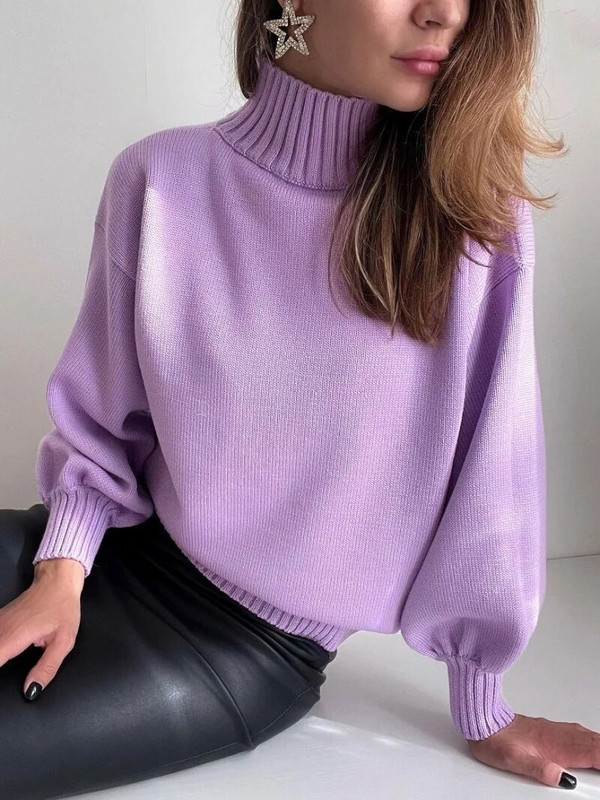 Modes Sieviešu Apģērbi Rudens Ziemas Džemperi Apkaklīti Puff Piedurknes Adījums Puloveri Ikdienas biroja Sieviešu Trikotāžas Svīteri Balts Melns