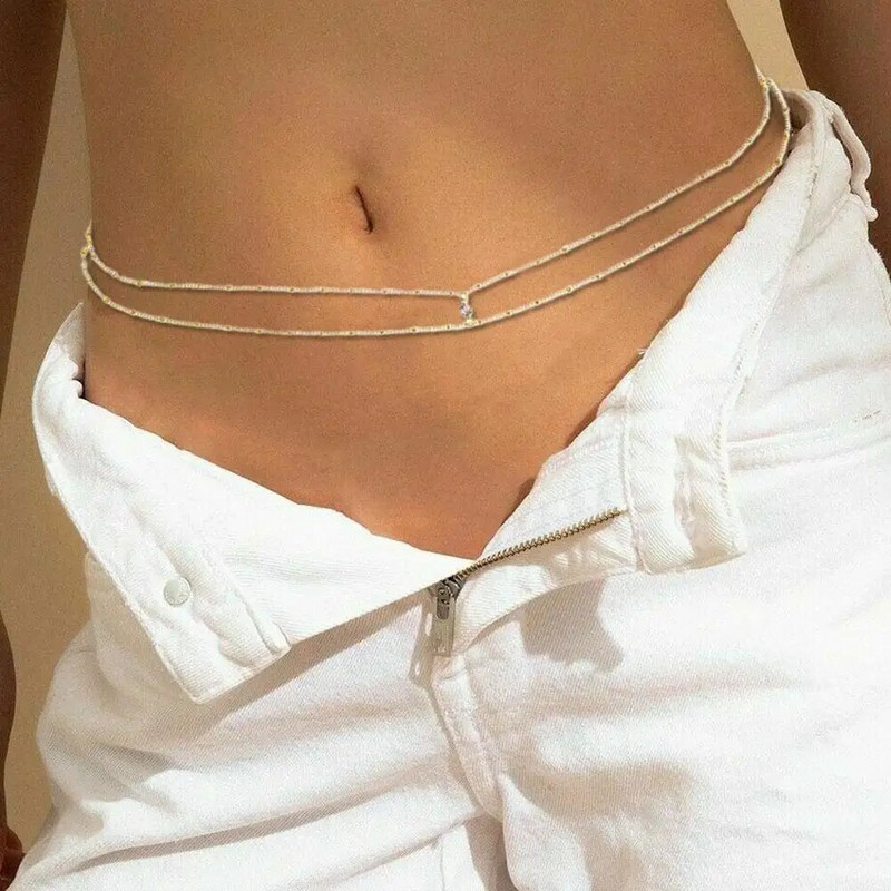 Kétrétegű gyöngylánc hölgyeknek derék haslánc nyári strandon szexi kígyólánc ékszer nőknek ajándékok 1db/szett