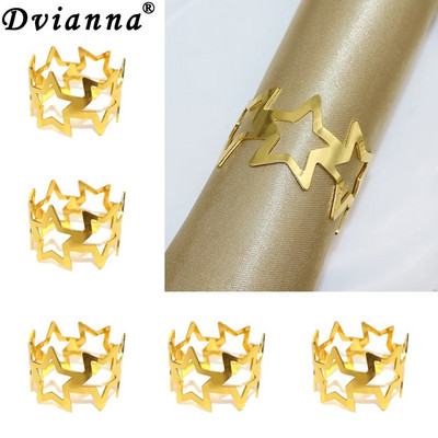 8 vnt Hollow Out Star servetėlių žiedų laikikliai, skirti liepos 4 d. vakarėliui papuošti auksinę metalinę servetėlių sagtį, vestuvių dekorą HWM242