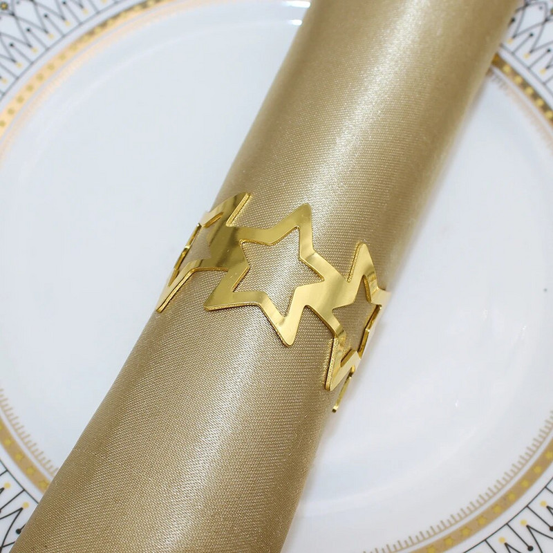 Δαχτυλίδι για χαρτοπετσέτες 8 τμχ Hollow Out Star για Διακοσμήσεις πάρτι 4ης Ιουλίου Χρυσή μεταλλική πετσέτα με πόρπη διακόσμηση γάμου HWM242
