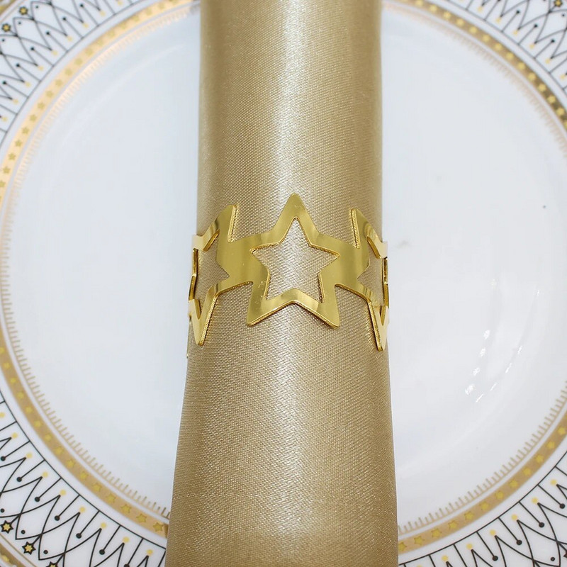 Δαχτυλίδι για χαρτοπετσέτες 8 τμχ Hollow Out Star για Διακοσμήσεις πάρτι 4ης Ιουλίου Χρυσή μεταλλική πετσέτα με πόρπη διακόσμηση γάμου HWM242