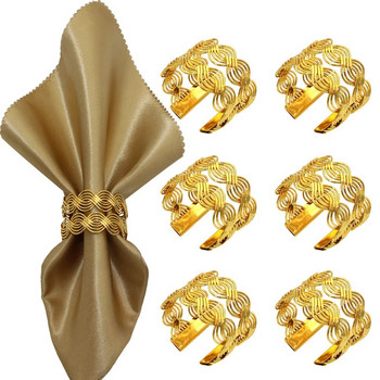 6 τμχ Μεταλλικό υφαντό ανοιχτό δαχτυλίδι χαρτοπετσέτας Χειροποίητο πλεκτό πλεκτό αγκράφες για στήσιμο τραπεζιού Γάμος Ευχαριστιών Διακόσμηση σπιτιού HWM133