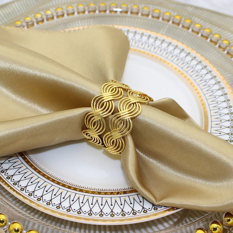 6 τμχ Μεταλλικό υφαντό ανοιχτό δαχτυλίδι χαρτοπετσέτας Χειροποίητο πλεκτό πλεκτό αγκράφες για στήσιμο τραπεζιού Γάμος Ευχαριστιών Διακόσμηση σπιτιού HWM133