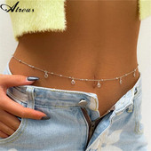 Sudrabota krāsa Seksīga kristāla stikla vēdera jostas jostasvietas ķēde sievietēm vasaras pludmales bikini festivāla aksesuāri ķermeņa ķēdes rotaslietas