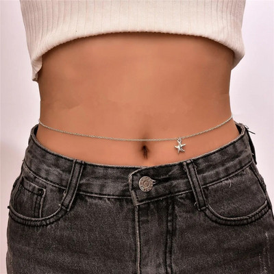 Sudrabota krāsa Seksīga kristāla stikla vēdera jostas jostasvietas ķēde sievietēm vasaras pludmales bikini festivāla aksesuāri ķermeņa ķēdes rotaslietas