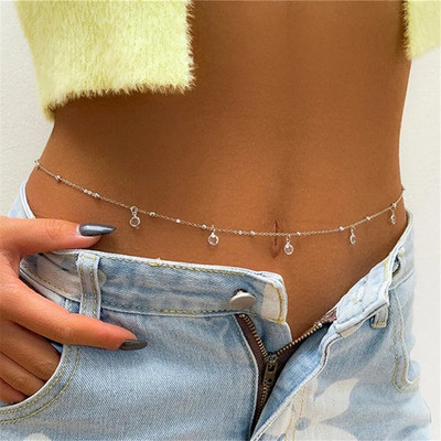 Sudrabota krāsa Seksīga kristāla stikla vēdera jostas jostasvietas ķēde sievietēm vasaras pludmales bikini festivāla aksesuāri ķermeņa ķēdes rotaslietas