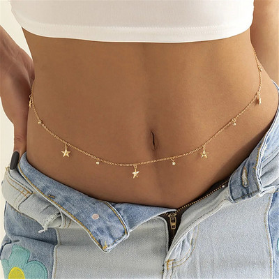 Sudrabota krāsa Seksīga kristāla stikla vēdera jostas jostasvietas ķēde sievietēm vasaras pludmales bikini festivāla aksesuāri ķermeņa ķēdes rotaslietas