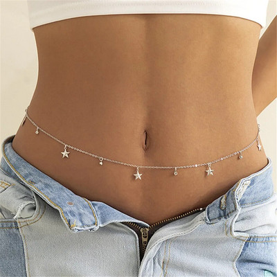 Sudrabota krāsa Seksīga kristāla stikla vēdera jostas jostasvietas ķēde sievietēm vasaras pludmales bikini festivāla aksesuāri ķermeņa ķēdes rotaslietas