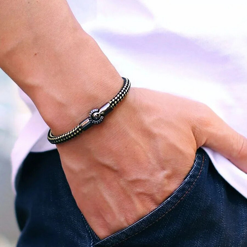 Noter Brățară la modă frânghie bărbați creativ cu cataramă neagră țesătură brățară brățară pentru bărbați Accesorii de festival Pulseira Corda Masculina