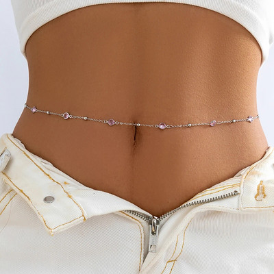 Salircon Minimālisms Sudraba krāsa Metāla slaida Ķēde Vēders Viduklis Ķēde Mode Kristāla Stikls Vasaras Sievietes Seksīgi Bikini Ķermeņa Rotaslietas