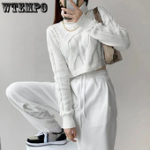 Sieviešu džemperi ar apkakli, balti, seksīgi apgriezti džemperi, rudens ziemas trikotāžas džemperi Sieviešu brīvi trikotāžas topi