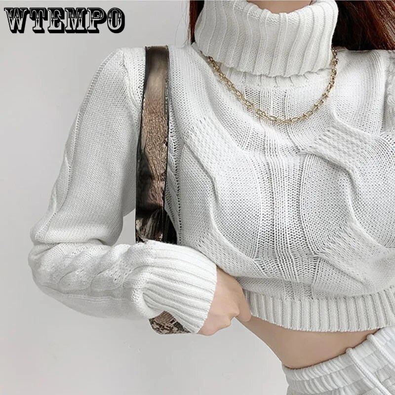 Sieviešu džemperi ar apkakli, balti, seksīgi apgriezti džemperi, rudens ziemas trikotāžas džemperi Sieviešu brīvi trikotāžas topi