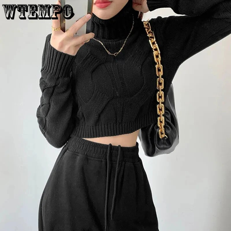 Sieviešu džemperi ar apkakli, balti, seksīgi apgriezti džemperi, rudens ziemas trikotāžas džemperi Sieviešu brīvi trikotāžas topi