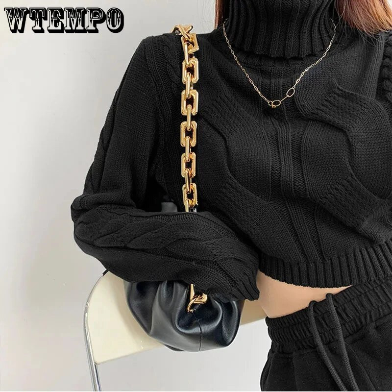 Sieviešu džemperi ar apkakli, balti, seksīgi apgriezti džemperi, rudens ziemas trikotāžas džemperi Sieviešu brīvi trikotāžas topi