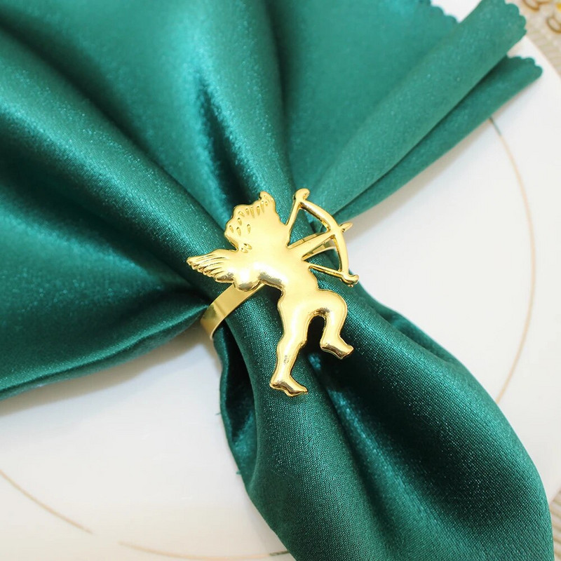 8Gb Gold Cupid salvešu gredzens kroņa salvešu sprādze Valentīna dienas kāzu vakariņām Ziemassvētku dzimšanas dienas galda dekorēšanai