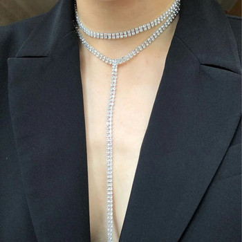 Γυαλιστερό Rhinestone Long Tassel Choker Κολιέ Κολιέ διπλού στρώματος για γυναίκες κορίτσια Sexy Body Chain Statement Κοσμήματα γιακά