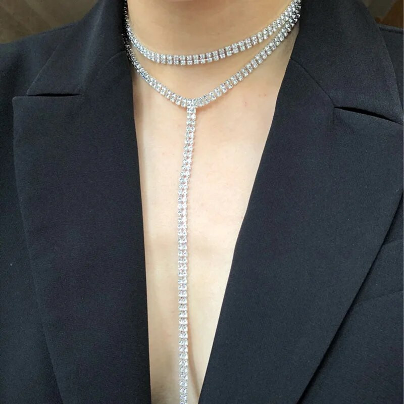 Särav kivist pika tutiga kaelakeed Kahekihilised kaelakeed naistele tüdrukutele seksikas kehakett Statement krae ehted