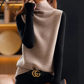 Džemperis ar bruņurupuču apkakli Sieviešu vintage bez piedurknēm pavasara rudens adīti džemperi, vienkrāsaini trikotāžas izstrādājumi ikdienas veste