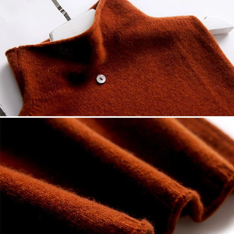 Džemperis ar bruņurupuču apkakli Sieviešu vintage bez piedurknēm pavasara rudens adīti džemperi, vienkrāsaini trikotāžas izstrādājumi ikdienas veste