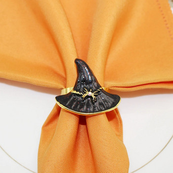 8 бр Хелоуин шапка на вещица пръстени за салфетки Вълшебен стил Черен емайлиран държач за салфетки за вещици за сватбен декор на парти с тема Хелоуин