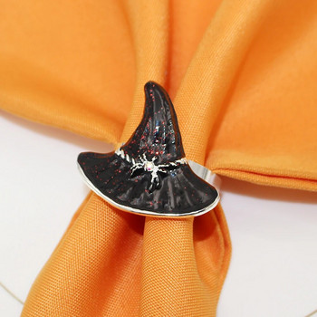 8 бр Хелоуин шапка на вещица пръстени за салфетки Вълшебен стил Черен емайлиран държач за салфетки за вещици за сватбен декор на парти с тема Хелоуин