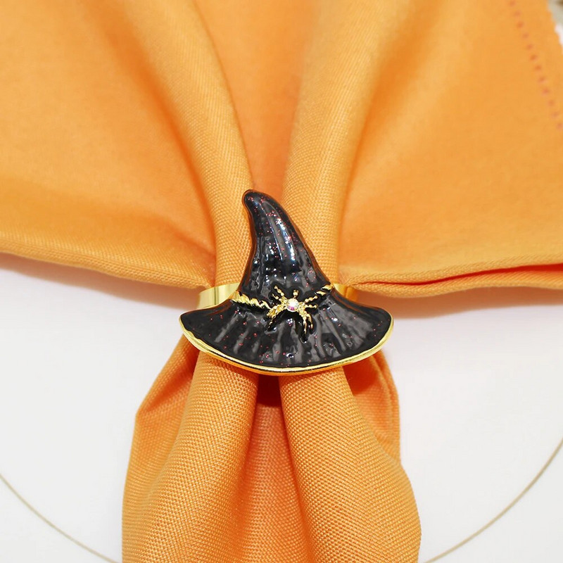 8Gb Helovīna raganu cepures salvešu gredzeni maģiska stila melna emalja raganu salvešu turētājs Helovīna tematisko ballīšu kāzu dekorēšanai