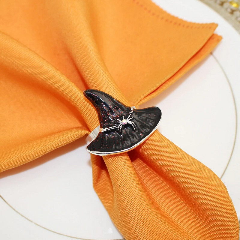 8Gb Helovīna raganu cepures salvešu gredzeni maģiska stila melna emalja raganu salvešu turētājs Helovīna tematisko ballīšu kāzu dekorēšanai