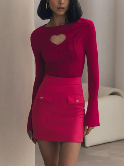 Χειμερινά Κόκκινα Χριστουγεννιάτικα Πουλόβερ Γυναικεία Skinny Knit Πουλόβερ Καρδιά Πλεκτά Μασίφ γυναικεία πουλόβερ Μακρυμάνικα Χριστουγεννιάτικα μπλουζάκια