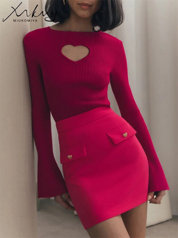 Χειμερινά Κόκκινα Χριστουγεννιάτικα Πουλόβερ Γυναικεία Skinny Knit Πουλόβερ Καρδιά Πλεκτά Μασίφ γυναικεία πουλόβερ Μακρυμάνικα Χριστουγεννιάτικα μπλουζάκια