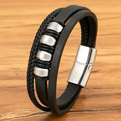 XQNI daudzslāņu vīriešu ādas virves rokassprādze nerūsējošā tērauda krelles šarms modes klasiskās rokassprādzes vīriešiem dzimšanas dienas rotaslietas dāvana