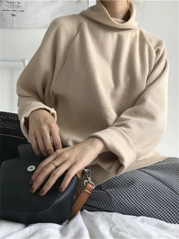 Водолазка Свободни плетени горнища Корейски пуловер с дълъг ръкав Дамски пуловер Oversize 80 кг Есенен пуловер Елегантен трикотаж Джъмпер с дъно