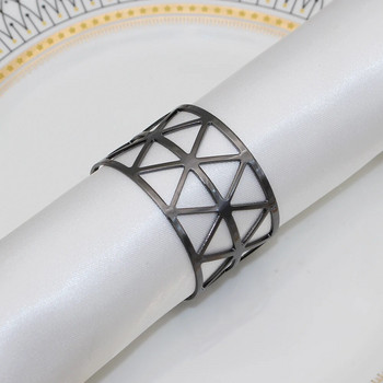 12Pcs Gun Черни метални държачи за салфетки Издълбани кръгли пръстени за салфетки за сватбено тържество Коледна украса за Хелоуин HWM35
