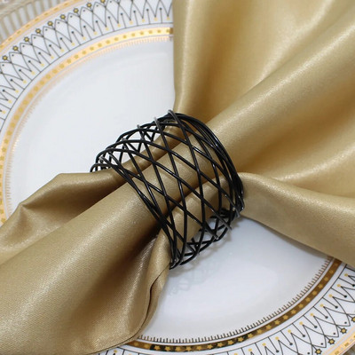 12 gab. Ieroču melni metāla salvešu turētāji dobi, apaļi salvešu gredzeni kāzu ballītei Ziemassvētku Helovīna dekorēšanai HWM35