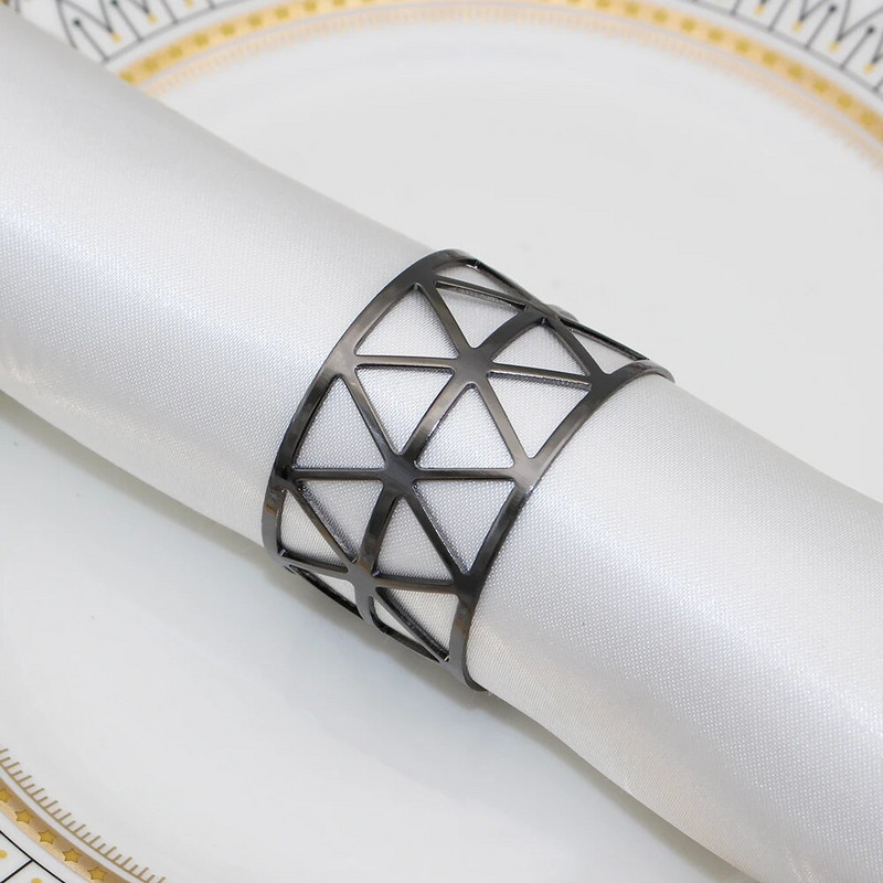 12 gab. Ieroču melni metāla salvešu turētāji dobi, apaļi salvešu gredzeni kāzu ballītei Ziemassvētku Helovīna dekorēšanai HWM35