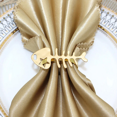 12Gb Matēti zelta salvešu gredzeni Mīlīgs metāla zivju salvešu turētājs kāzu galda dekorēšanai dzimšanas dienas Ziemassvētku ballītes vakariņās HWM229