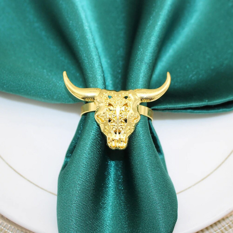 8 τμχ Αλουμίνιο δαχτυλίδια χαρτοπετσέτας κεφαλής αγελάδας βοοειδών Μεταλλική θήκη χαρτοπετσέτας με κέρατο αγελάδας ζώων για δείπνο Γάμοι Δεξιώσεις Καθημερινή χρήση