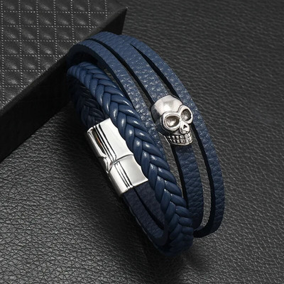 Nova modna plava Evil Eye kožna narukvica za muškarce, višeslojni tkani magnet, kopča, punk narukvica, nakit