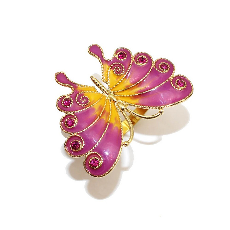 8GAB burvīgi purpursarkanie tauriņu salvešu gredzeniEmalja lidojošie kukaiņu salvešu sprādze Ziemassvētku kāzu mājas vakariņām dekors HWE107