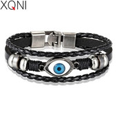 XQNI Πολλαπλών στρώσεων Νεο-Γοτθικό μοτίβο Δερμάτινο βραχιόλι με σχέδιο κακό μάτι για άντρες Αξεσουάρ κοσμημάτων προσωπικότητας Δώρο γενεθλίων